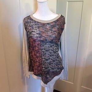 Democracy Womens Brown Tan Black Patchwork Long Sleeve Top Henley Top Size M